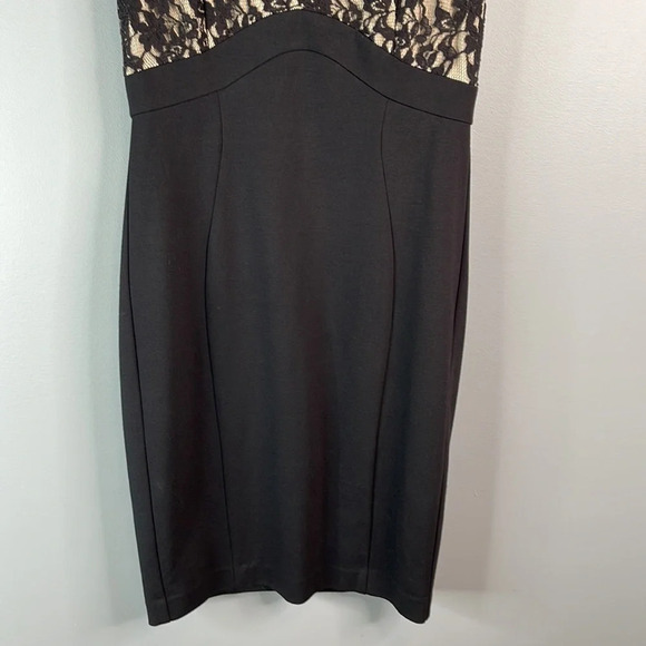 TED BAKER Briony Lace Overlay Dress Black Over Nude Structured Shoulders Size 6 - Picture 4 of 11